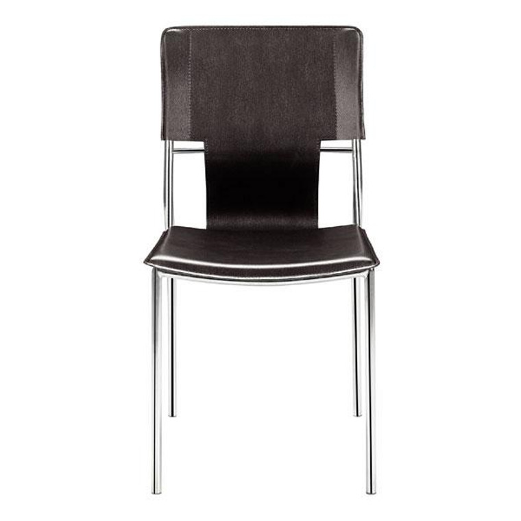 Homeroots 17" X 20" X 33" 4 Pcs Espresso Leatherette Chromed Steel Dining Chair 249094