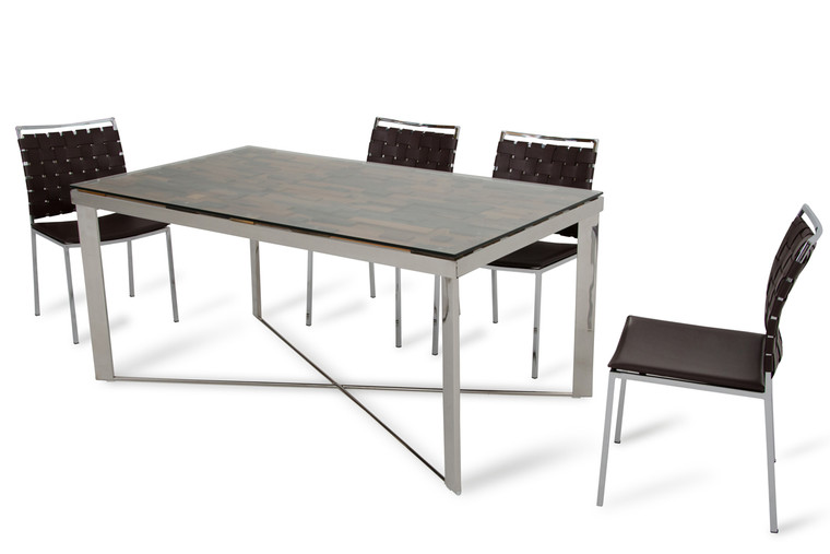 Homeroots 30" Wood, Steel, And Glass Dining Table 283191
