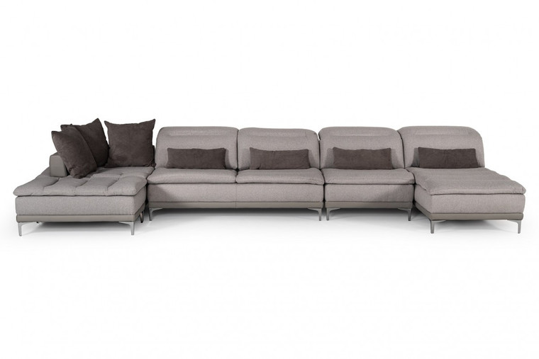 Homeroots 39" Grey Fabric, Foam, Wood, And Stainless Steel Sectional Sofa 283228