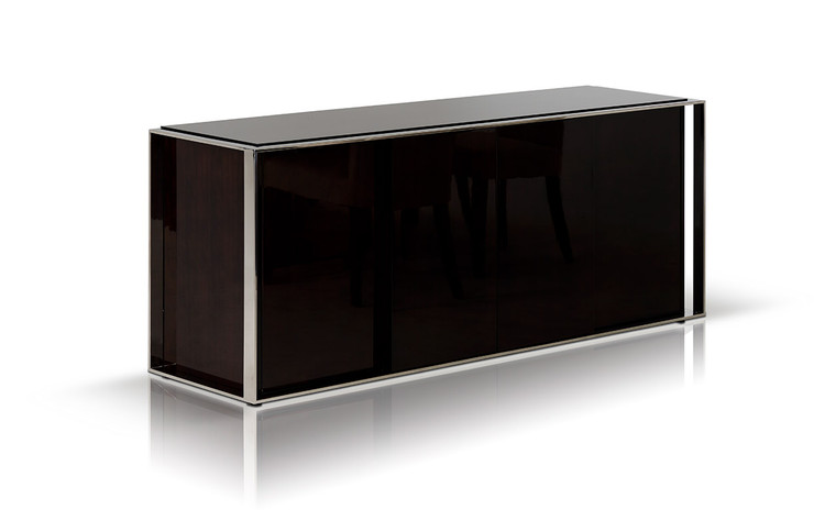 Homeroots 31" Ebony Lacquer Mdf, Glass, And Steel Buffet 283396