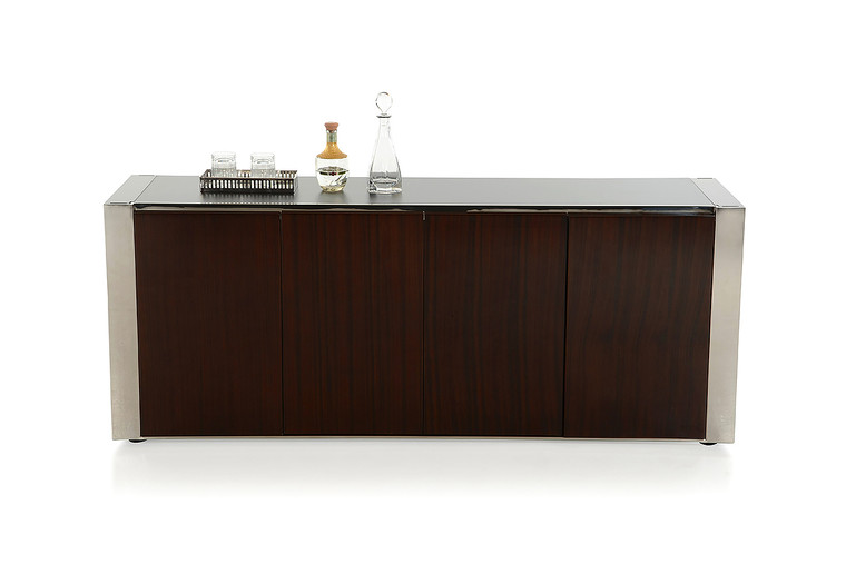 Homeroots 32" Golden Veneer, Glass, And Steel Buffet 283418