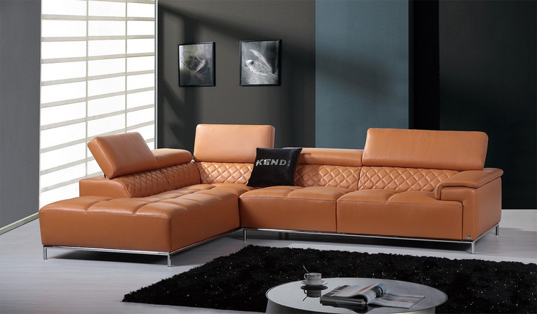Homeroots 36" Orange Leather, Foam, Metal, And Wood Sectional Sofa 283678