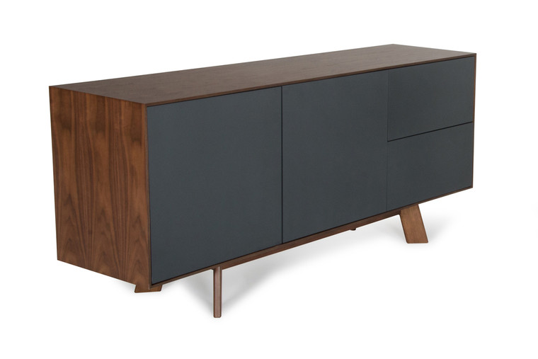 Homeroots 30" Charcoal Grey And Walnut Veneer, Mdf, And Metal Buffet 283783