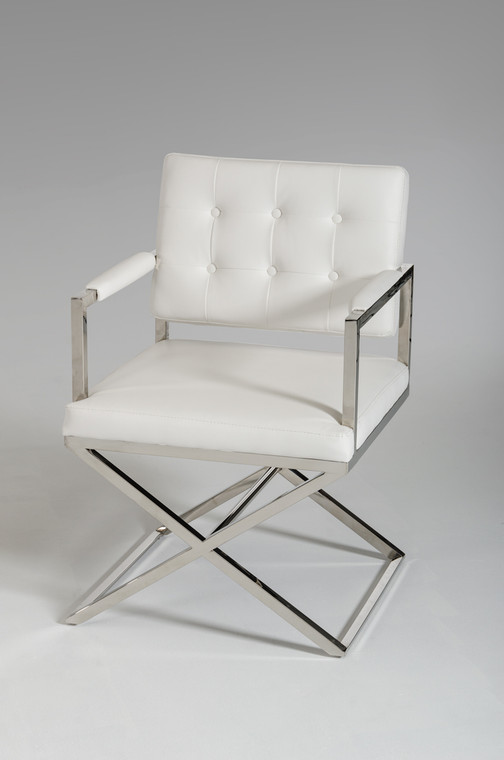 Homeroots 35" White Leatherette And Stainless Steel Dining Chair 284256