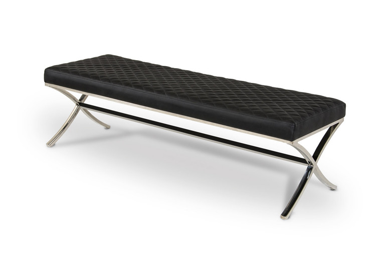 Homeroots 19" Black Leatherette And Stainless Steel Bench 284266