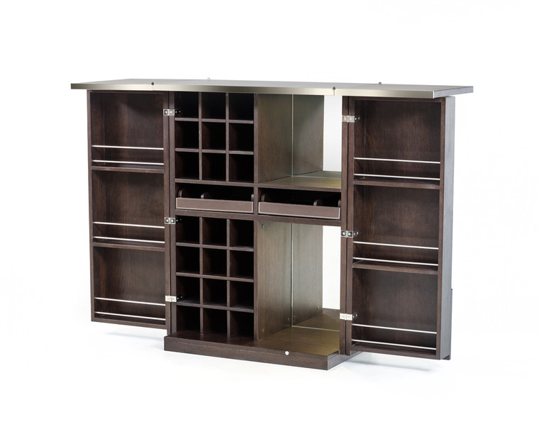 Homeroots 47" Brown Oak Veneer And Leatherette Wine Cabinet 284412