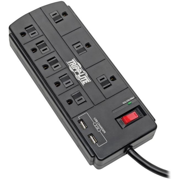 Tripp Lite Surge Protector Power Strip 8-Outlet 2 Usb Charging Ports 8Ft Cord TLP88USBB