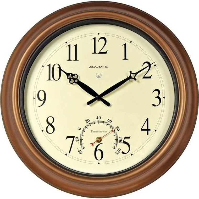 Acurite 18-Inch Atomic Metal Copper Outdoor Clock With Thermometer 50314