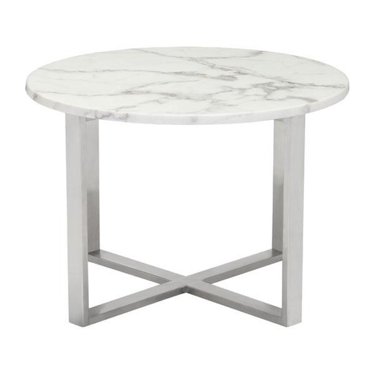 Homeroots 24" X 24" X 16.9" Stone And Ss Globe End Table 296266