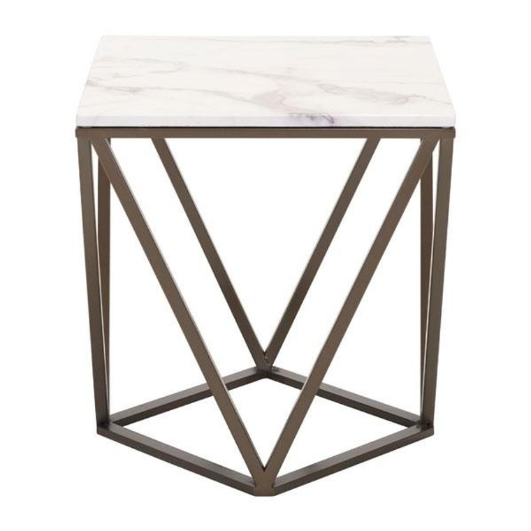 Homeroots 20.1" X 20.1" X 21.7" Stone And A. Brass Faux End Table 296472