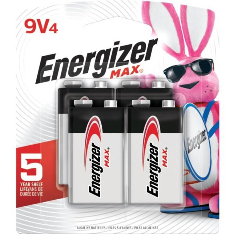Energizer Max Alkaline 9 Volt Batteries, 4 Pack 522BP4
