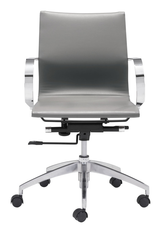 Homeroots 27.6" X 27.6" X 33.9" Gray, Leatherette, Chromed Steel, Low Back Office Chair 309029