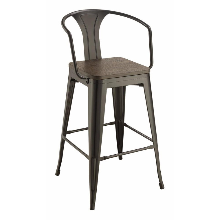 Well-Made Metal Bar Height Stool With Wood Seat, Black, Set Of 2 310248