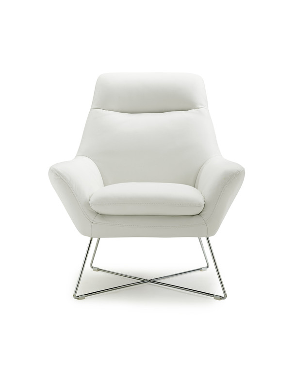 Homeroots Chair White Top Grain Italian Leather Stainless Steel Legs. 320704