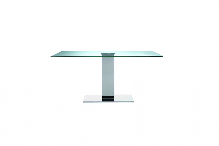 Homeroots Dining Table With Clear Tempered Glass Top On Polished Stainless Steel Frame 320785