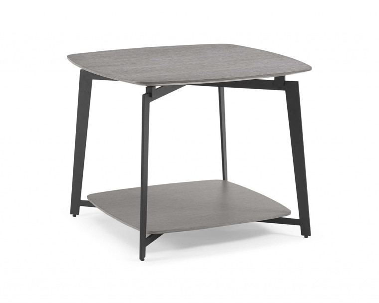 Homeroots Side Table Gray Oak Top And Panel With Black Powder Coated Metal Base 320899