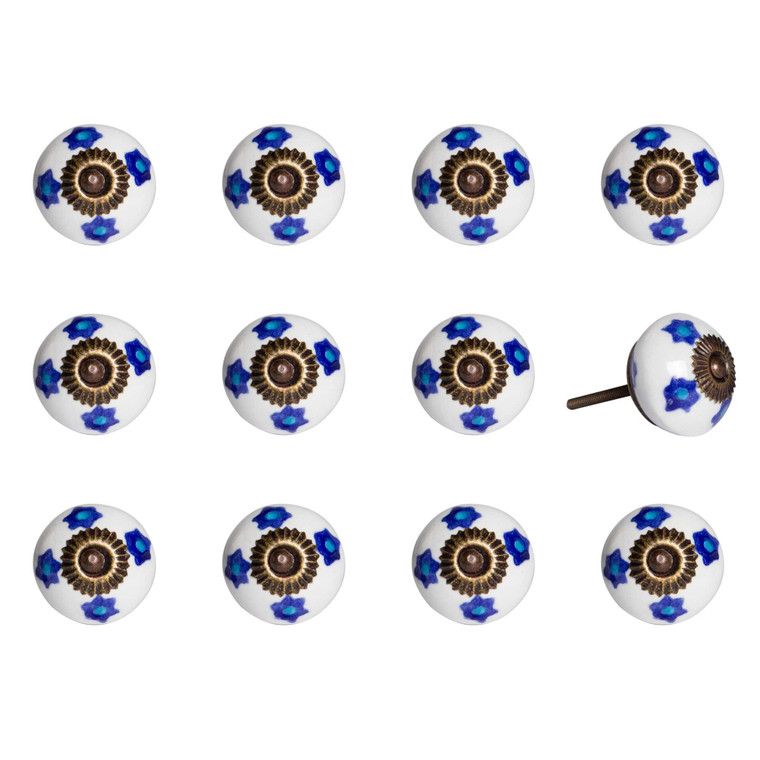 Homeroots 1.5" X 1.5" X 1.5" White, Blue And Turquoise - Knobs 12-Pack 321659