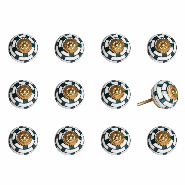 Homeroots 1.5" X 1.5" X 1.5" White, Teal And Gold - Knobs 12-Pack 321660