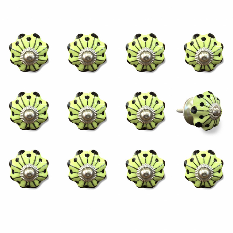 Homeroots 1.5" X 1.5" X 1.5" Yellow, Green And Silver - Knobs 12-Pack 321685