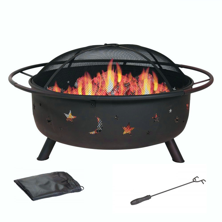 Homeroots 30" Wood Burning Fire Pit With Charcoal Grill And Spark Screen 322823