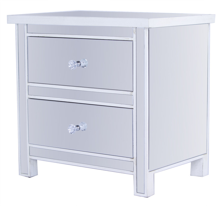 Homeroots 22" Grey Mdf, Wood, And Mirrored Glass Accent Cabinet With 2 Drawers 328676