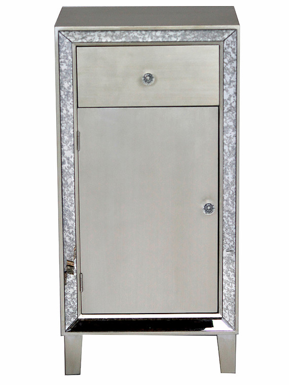 Homeroots 35.8" Brown Mdf, Wood, And Mirrored Glass Accent Cabinet With A Drawer And Door 328679