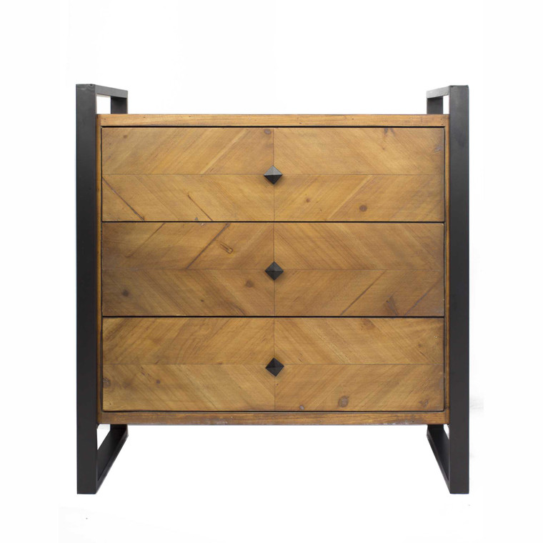 Homeroots 33.5" Natural And Turquoise Metal, Wood, And Mdf Accent Cabinet With 3 Drawers 328712