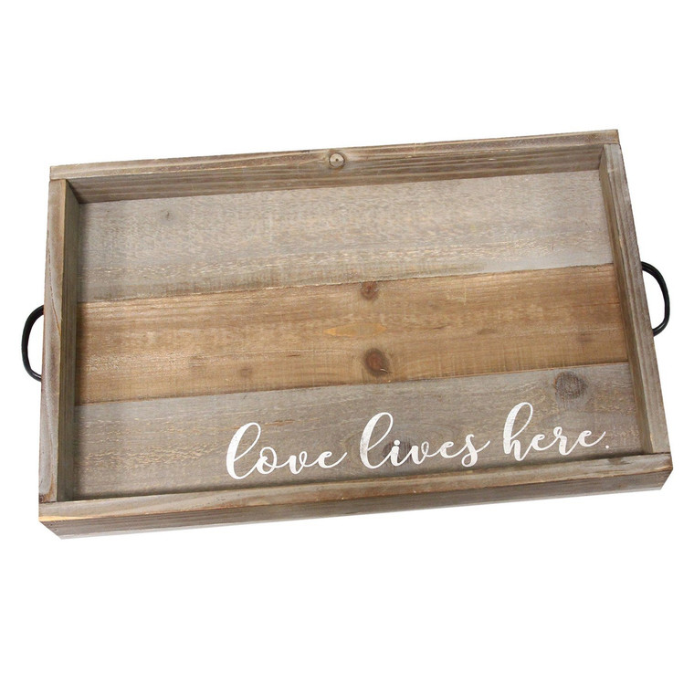 Homeroots "Love Lives Here" Wood Tray 329345