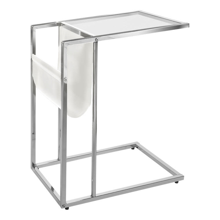 Homeroots 19.5" X 12" X 24" Chrome, Tempered Glass, Leather-Look - Accent Table 332990