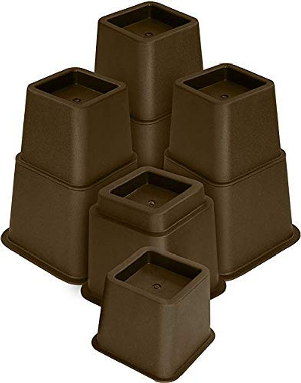 Homeroots 3" , 5" Or 8" Brown, Adjustable Bed Furniture Legs, Heavy Duty Plastic - Bed Risers Set Of 4 363611