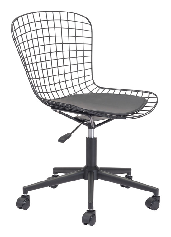 Homeroots 23.2" X 23.2" X 33.1" Black, Leatherette, Chromed Steel, Office Chair W/ Cushion 364412
