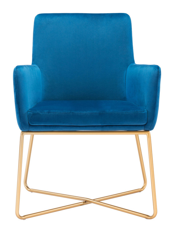 Homeroots 24.4" X 24.8" X 33.9" Blue, Velvet, Painted Metal, Arm Chair 364521