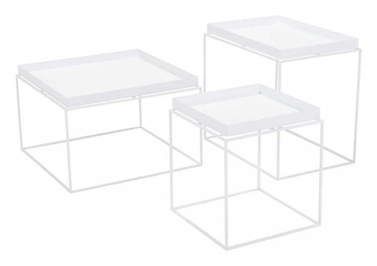 Homeroots 23.6" X 23.6" X 15.7" White, Steel, Nesting Table 364533