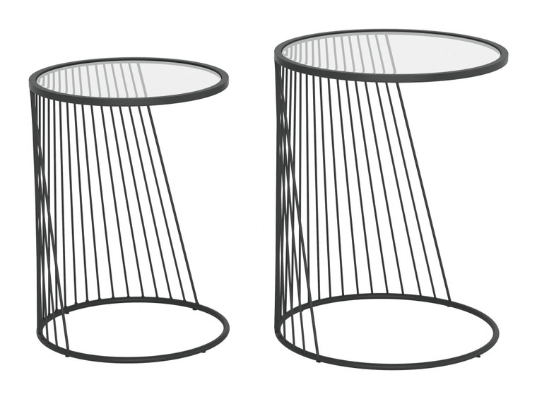 Homeroots 16.3" X 16.3" X 20.9" Clear & Black, Tempered Glass & Steel, Nesting Table Set 364641