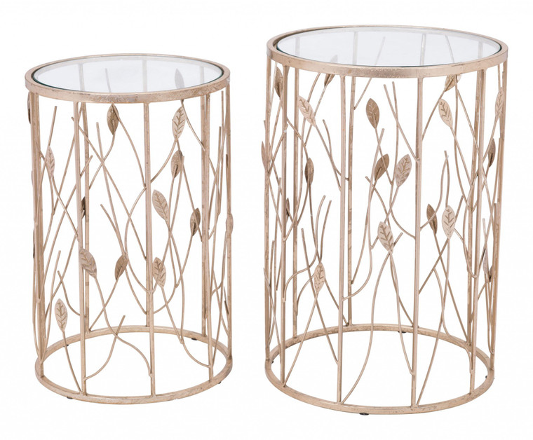 Homeroots 15" X 15" X 22" Clear & Gold, Tempered Glass & Steel, Side Table Set 364642