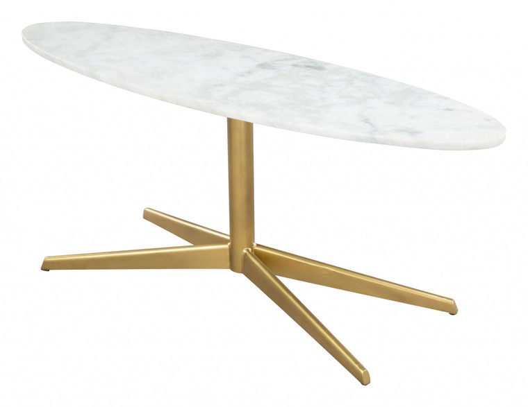 Homeroots 44" X 13.5" X 18.5" White & Gold, Marble, Metal, Coffee Table 364676
