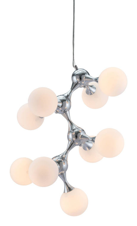 Homeroots 25.6" X 25.6" X 31.5" White & Chrome, Frosted Glass, Metal, Ceiling Lamp 364756