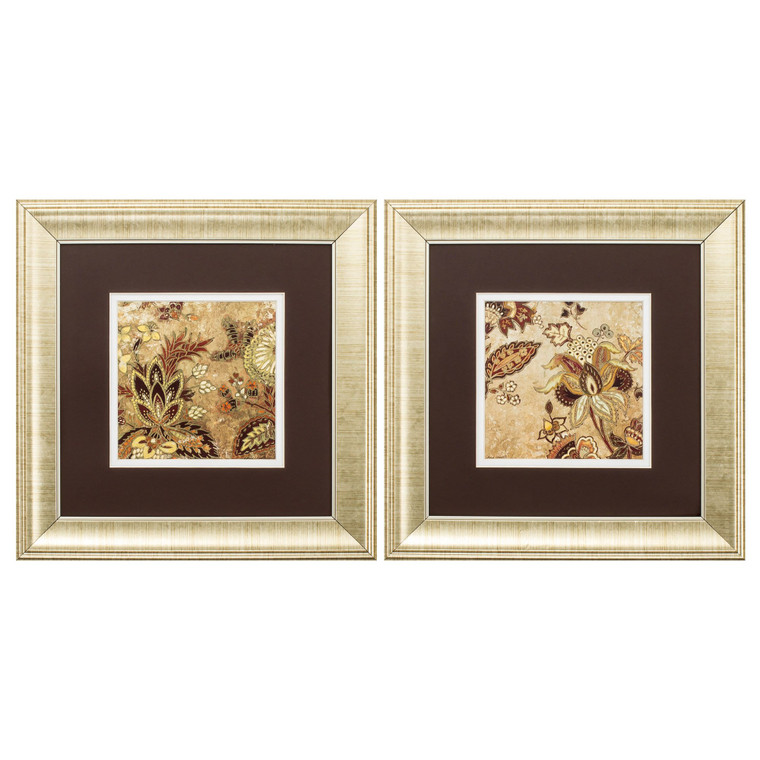 Homeroots 13" X 13" Gold Frame Floral Beige (Set Of 2) 365160
