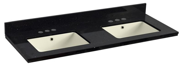 Quartz Top W/ Backsplash In Black Galaxy Color For 3H4" Faucet