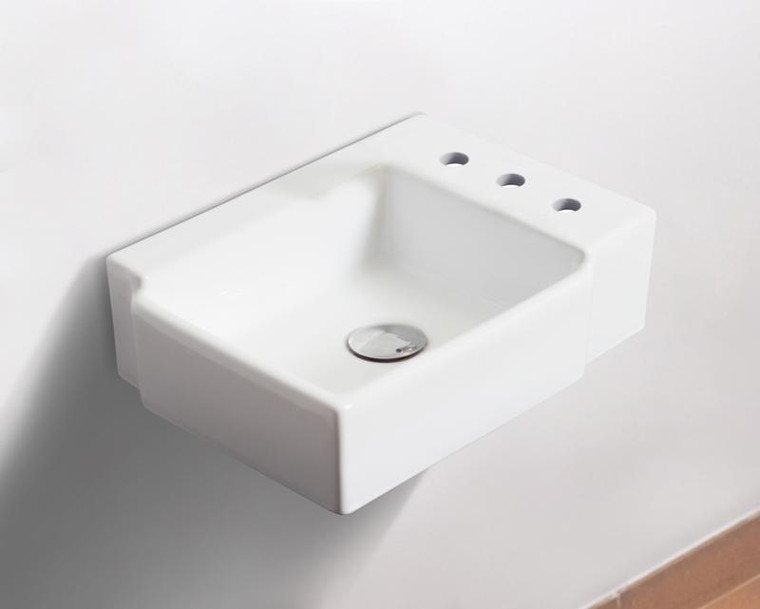 16.25" W Wall Mount White Vessel Bathroom Sink For 3H8" Right Drilling