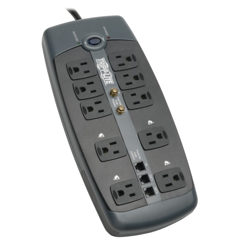 10-Outlet Surge Protector With Telephone Protection (With Coaxial/Modem Protection, 3,345 Joules)