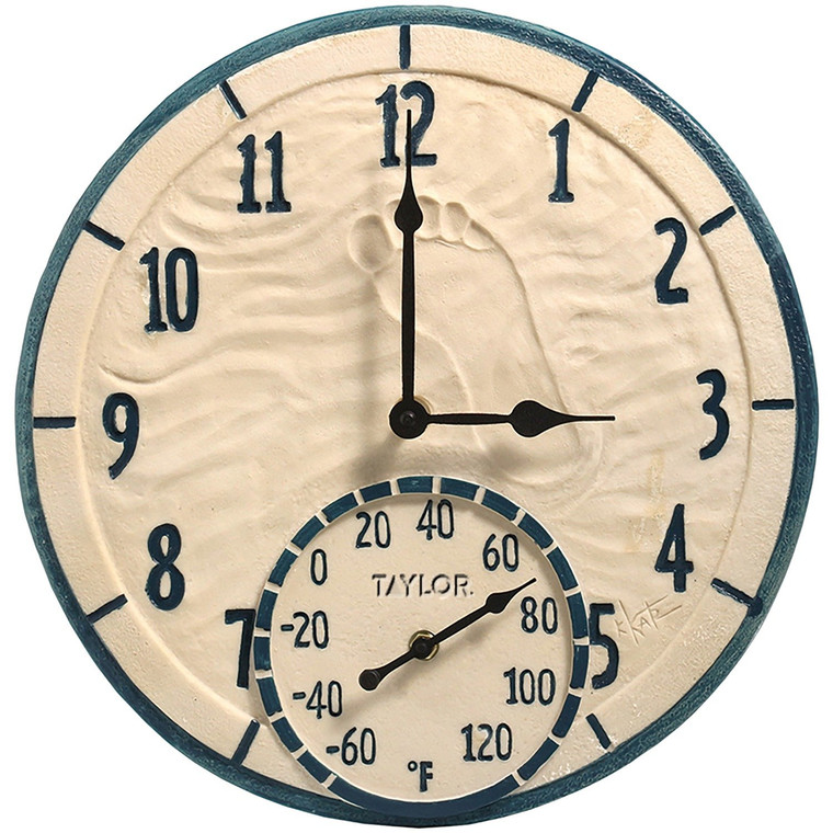 14" Poly Resin Clock With Thermometer (By The Sea)