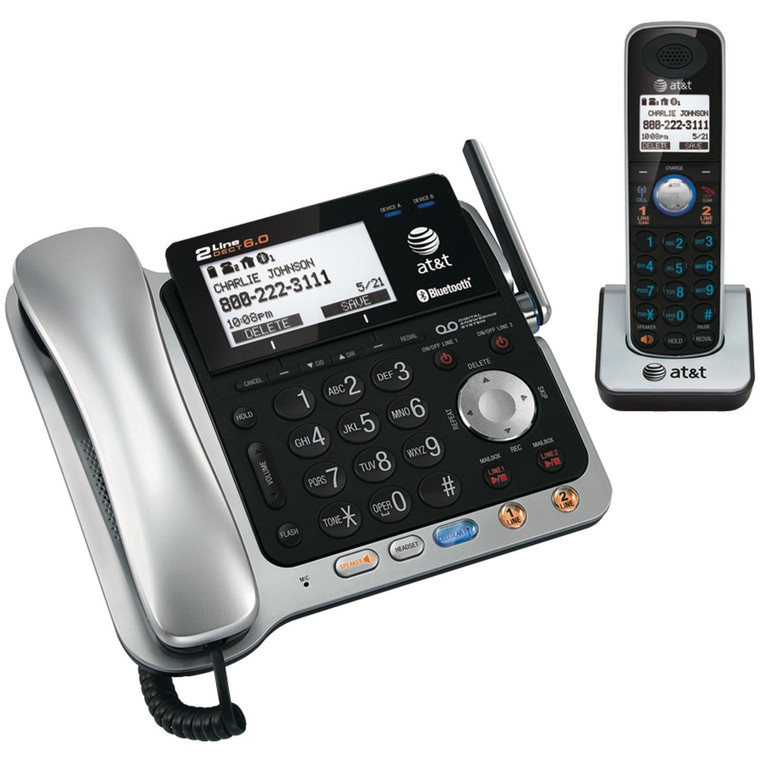 Dect 6.0 2-Line Connect To Cell(Tm) Corded/Cordless Bluetooth(R) Phone System With Digital Answering System & Caller Id (Corded Base System & Single Handset)