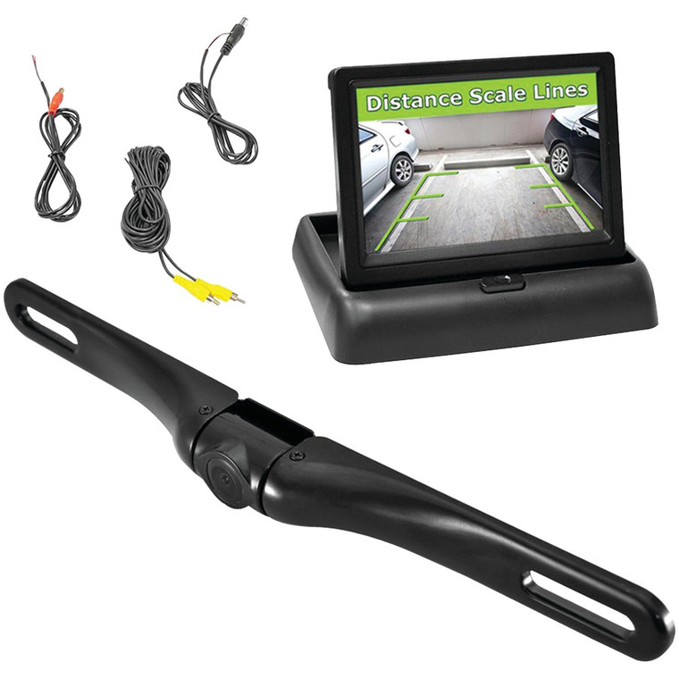 Rearview License-Plate Swivel Camera & Pop-Up 4.3" Monitor System