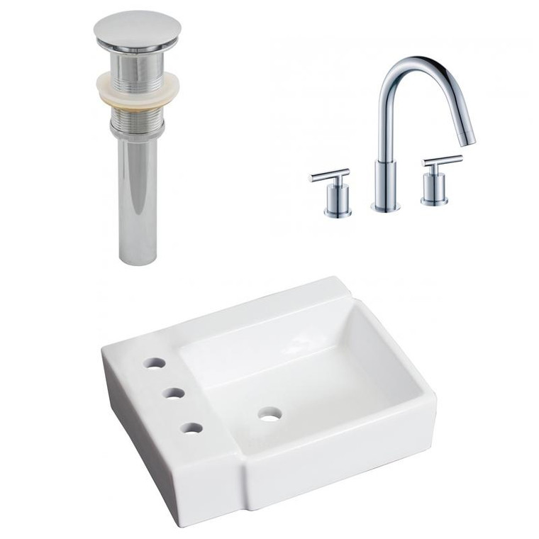 16.25" W Above Counter White Vessel Set For 3H8" Left Faucet - Faucet Included