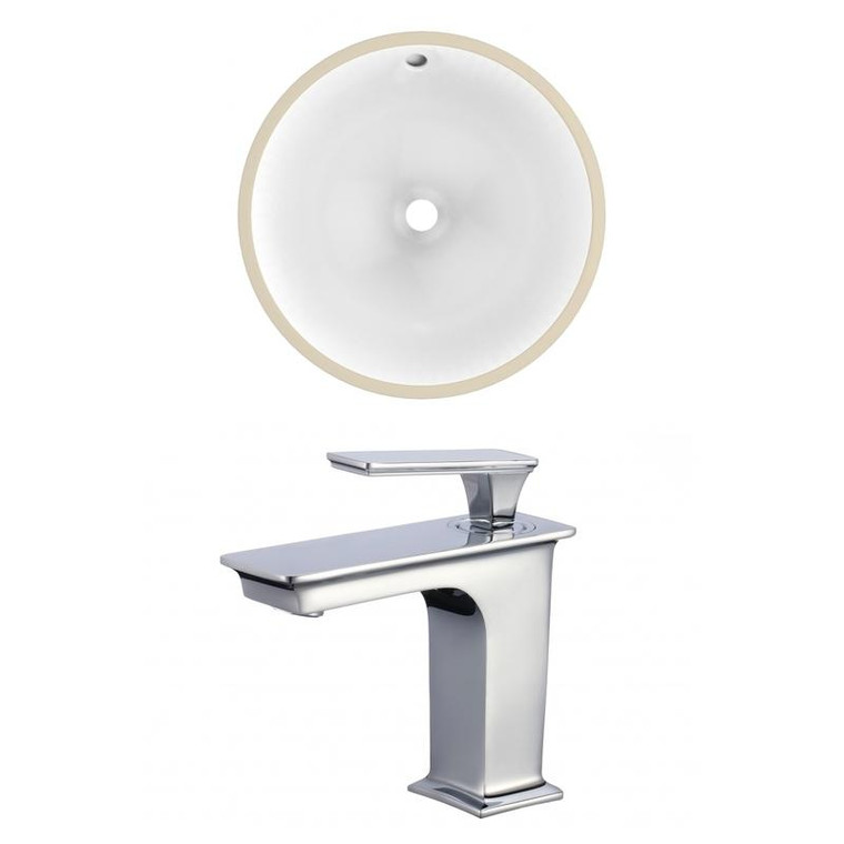 15.25" W Round Undermount Sink Set In White - Chrome Hardware With 1 Hole Cupc Faucet