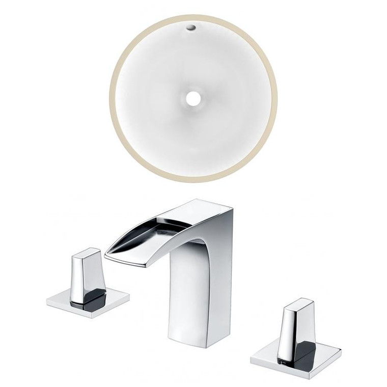 15.25" W Round Undermount Sink Set In White - Chrome Hardware With 3H8" Cupc Faucet