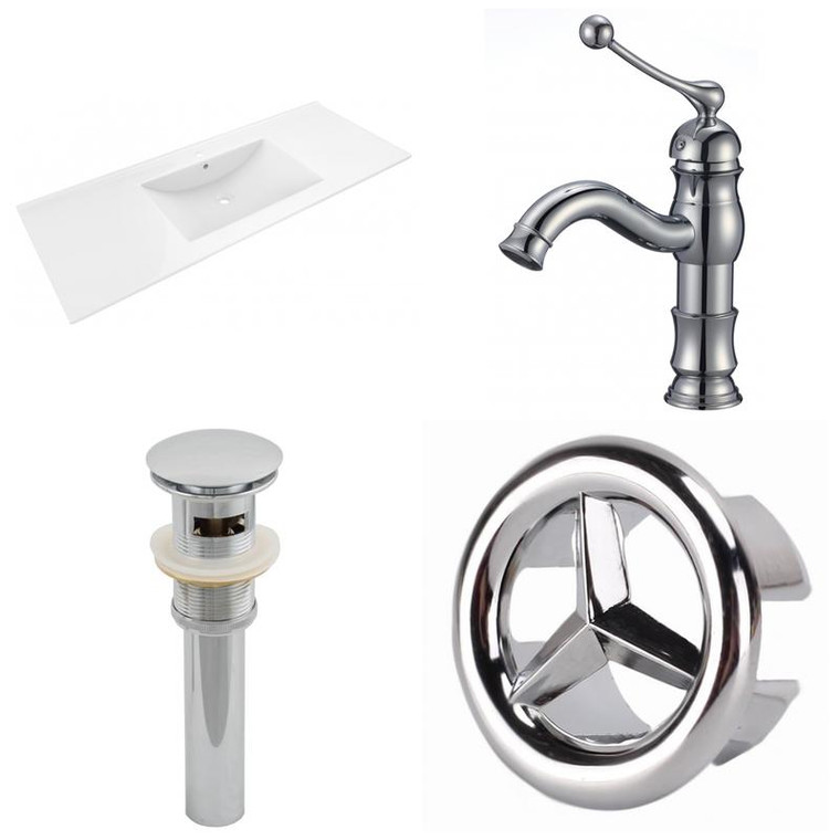 48" W 1 Hole Ceramic Top Set In White Color - Cupc Faucet Incl. - Overflow Drain Incl.