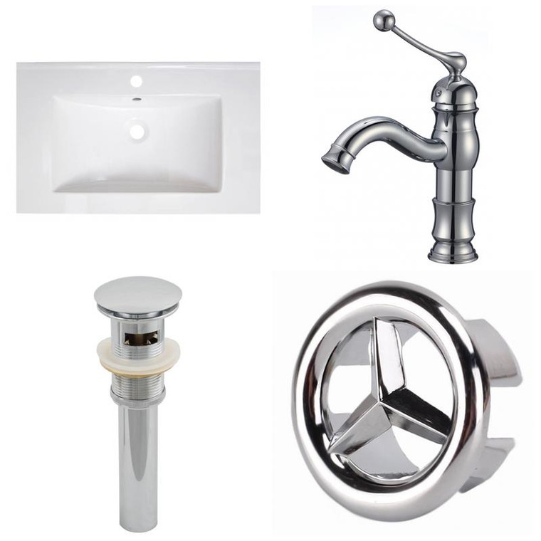 30" W 1 Hole Ceramic Top Set In White Color - Cupc Faucet Incl. - Overflow Drain Incl.