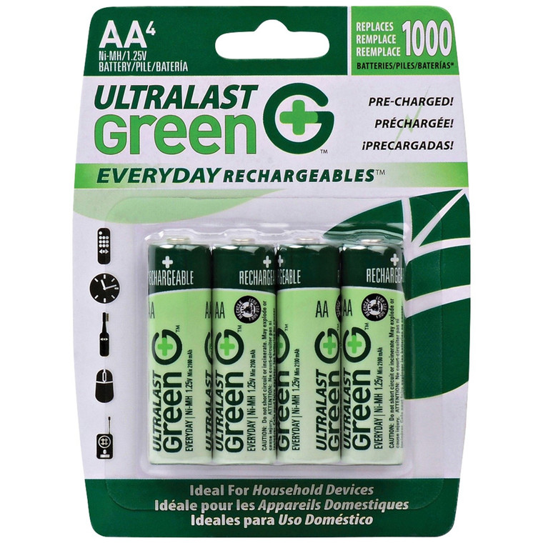 Green Everyday Rechargeables Aa Nimh Batteries, 4 Pk